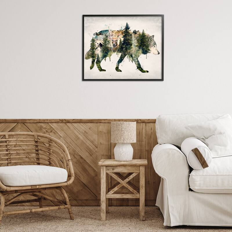 Stupell Woodland Wildlife Wolf Contour Framed Giclee Art Design By Barrett Biggers