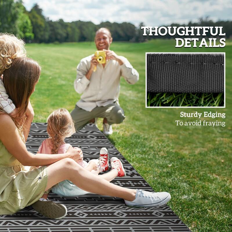 Reversible Outdoor Rug with Carry Bag Foldable Picnic Blanket for Camping, RV Trips, Beach, and Backyard Use