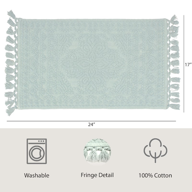 French Connection Nellore Fringe Cotton Bath Rug - 17x24 - Light Blue