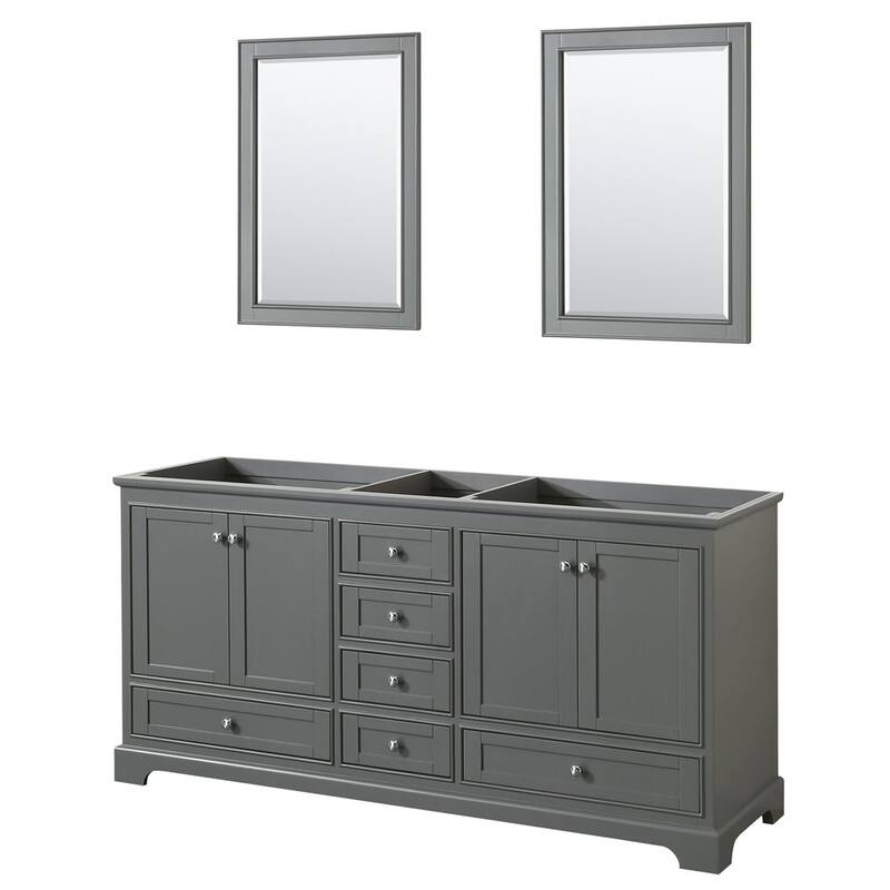 Wyndham Collection Deborah 71" Free Standing Double Wood Vanity - Dark Gray / Polished Chrome Hardware