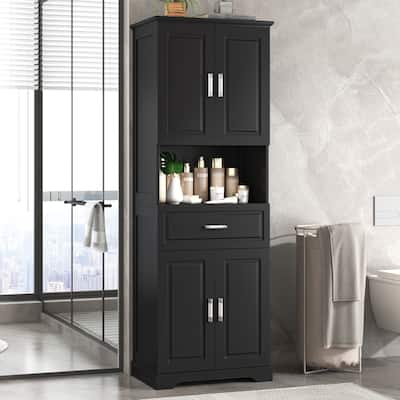 GDFStudio - Oliver Tall Bathroom Cabinet with Four Doors, Open Shelf, and Adjustable Storag