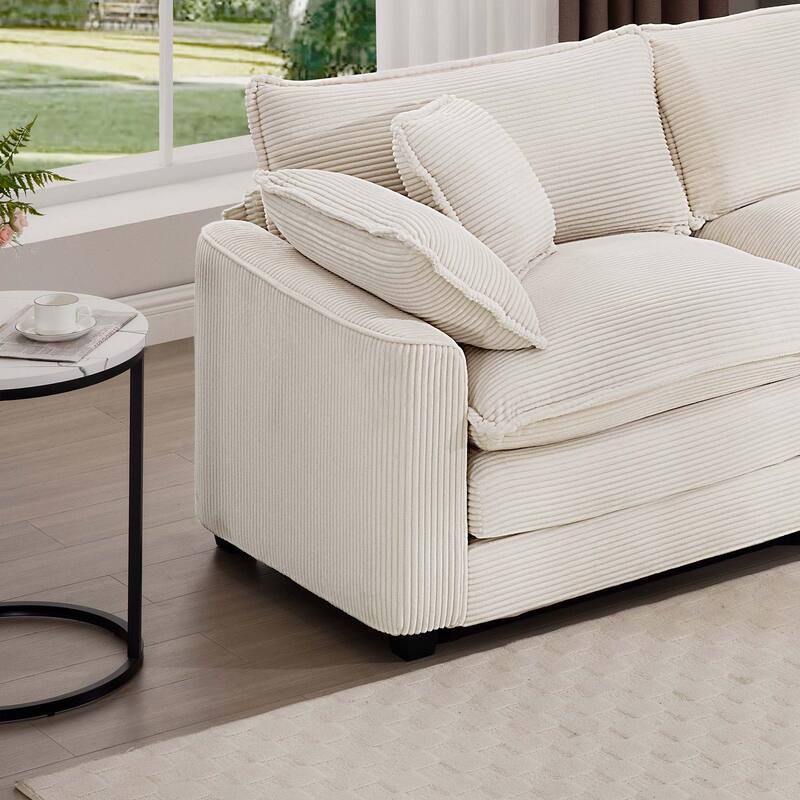 Oversized Corduroy Sofa with 3 Ottomans, Modular Set for Living Room, Convertible Sleeper