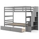 preview thumbnail 8 of 6, Solid Wood Bunk Bed Twin Over Twin Bed w/ Storage Stairs & Drawers Grey
