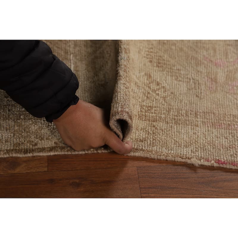 Gold Beige Geometric Balouch Persian Area Rug Handmade Wool Carpet - 3'8" x 6'6"