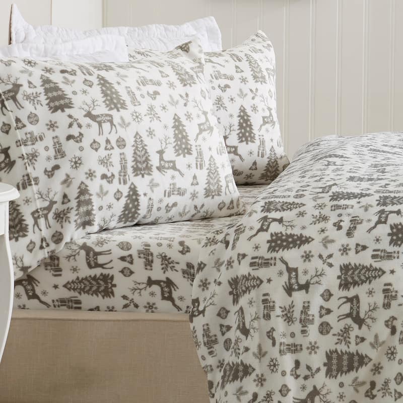 Luxurious Printed Velvet Plush Warm and Cozy Sheet Set. - King - Winter Animals