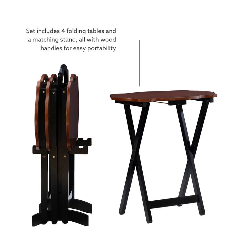 5-Piece Wooden Folding Tray Table Set - 26.25" - Brown and Black