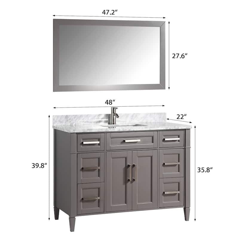 Vanity Art 48-Inch Bathroom Vanity Set with Carrara Marble Top - 22 x 48 x 36 Inches