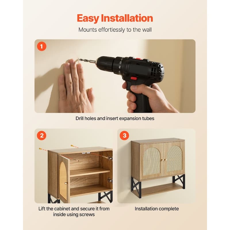 Natural Bathroom Wall Cabinet with Adjustable Shelf 3-Layer Storage for Bottles or Toiletries - 23” x 10” x 23”
