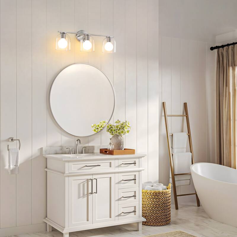 2/3/4-Light Dimmable Bathroom Vanity Light with Glass Shade - Matte Black