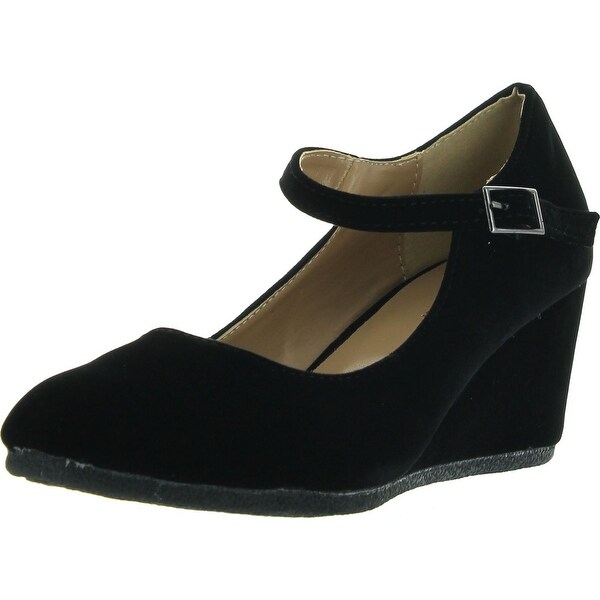 Forever Link Womens Patricia-05 Mary Jane Strap Faux Suede Wedge Pumps