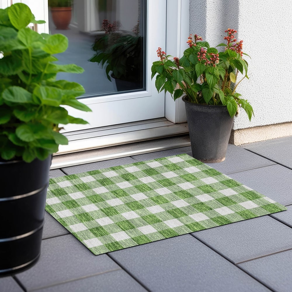 Machine Washable Indoor/ Outdoor Chantille Plaid Rug
