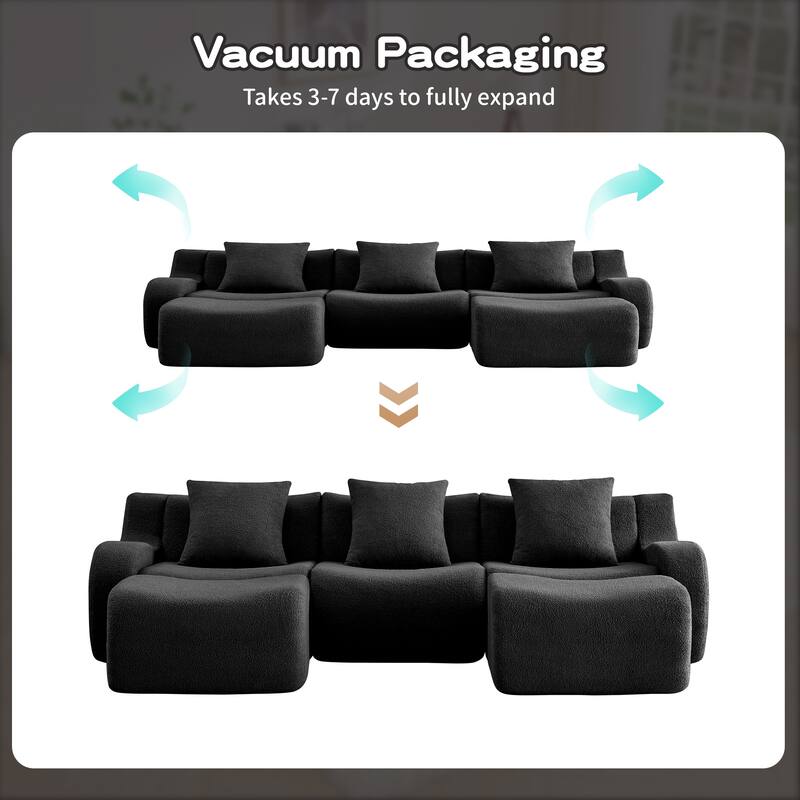 Anmytek Modern Plush U-Shaped Chaise Sofa - Soft Teddy Fabric