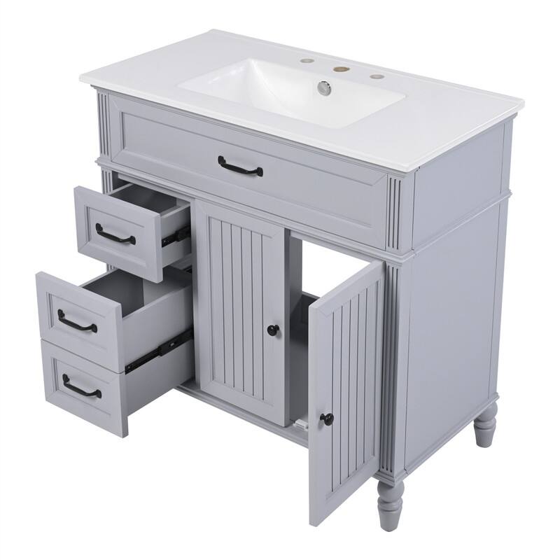 36" Bathroom Vanity with Ceramic Sink Combo, Freestanding Bathroom Storage Cabinet with 2 Storage Drawers and 2 Doors