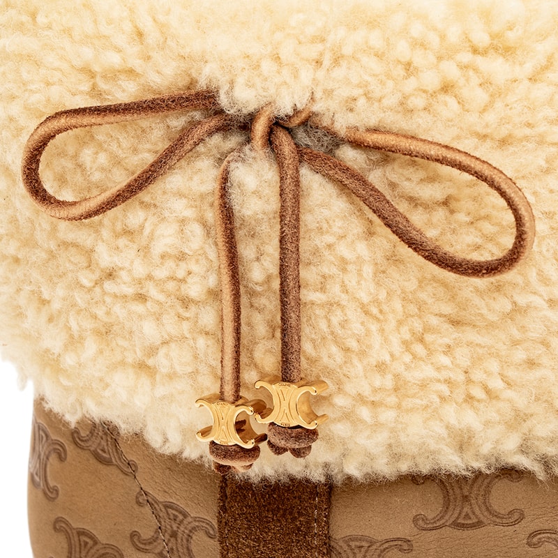Celine Bulky Leather and Shearling Cropped Boots - Beige