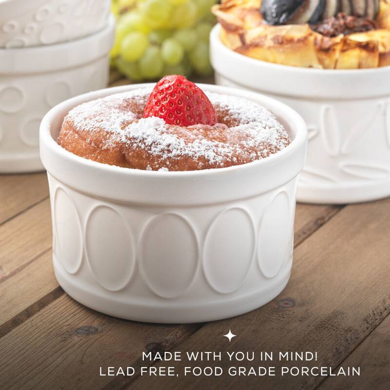 JoyJolt White Embossed Porcelain Ramekins - Set of 4