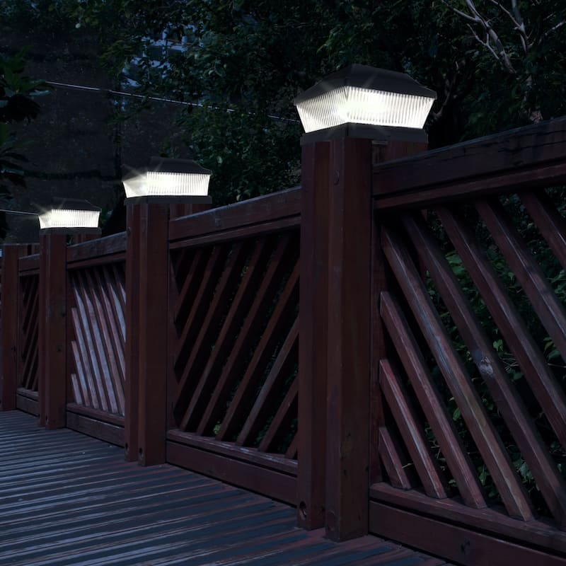 Glitzhome Set of 4 Black Fence Lamp Solar Post Cap Lights - Set of 4