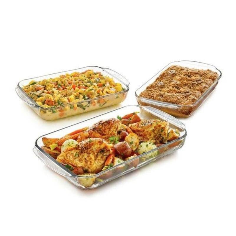 3-Piece Transparent Glass Casserole Dish Set with Handles for Baking and Table Serving - 2 qt & 2.7 qt & 3.4 qt (3 piece set)