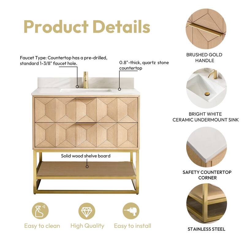 Milagro Bath Vanity with White Quartz Stone Top without Mirror