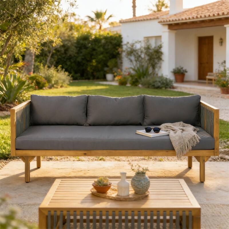 Christopher Knight Home - Acacia Wood Outdoor Patio Sofa with Rope Design