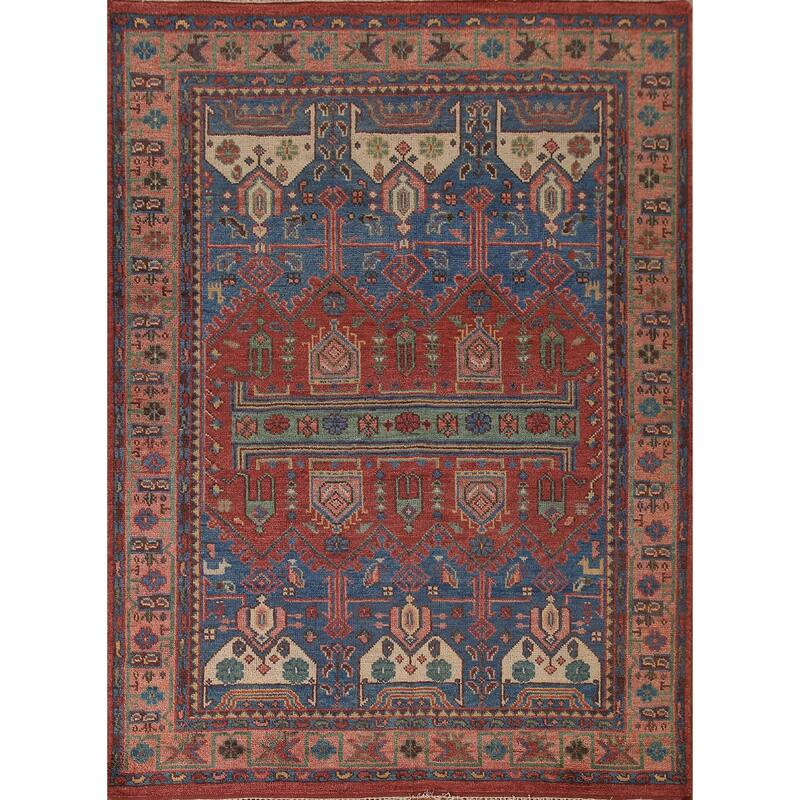 Geometric Red Sirjan Oriental Area Rug Hand-knotted Wool Carpet - 8'0"x 9'10"