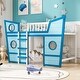 preview thumbnail 1 of 16, Modern Style Solid Wooden Frame Full Size Boat Shape Bed, Loft Bed with Ladder and Windows & Fuardrails, Easy Assembly Blue