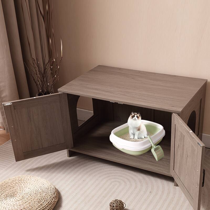 Cat Litter Box Enclosure, Litter Box Furniture Hidden with Barn Door, Wooden Cat Washroom Furniture, Cat House, End Table