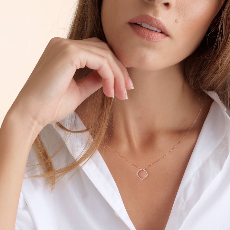 1/10ct Diamond Geometric Pendant Necklace in Silver for Women