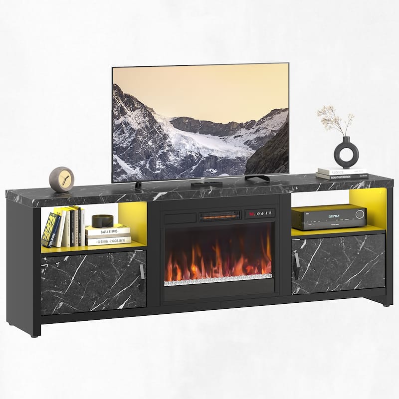 70" TV Stand for 75" TVs with LED Fireplace Light and Cabinet - 71 inches
