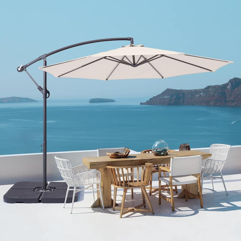 BONOSUKI 10ft Patio Offset Umbrella,w/Crossed Base Cantilever Umbrella - Sand
