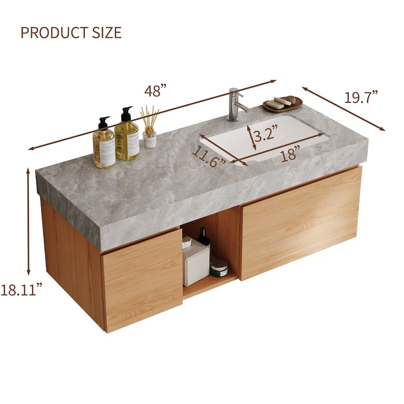 48" Mid Century Single Bathroom faux marble Vanity with Top, Solid Wood, Floating Vanities for Bathroom - 47.6" x 19.6"