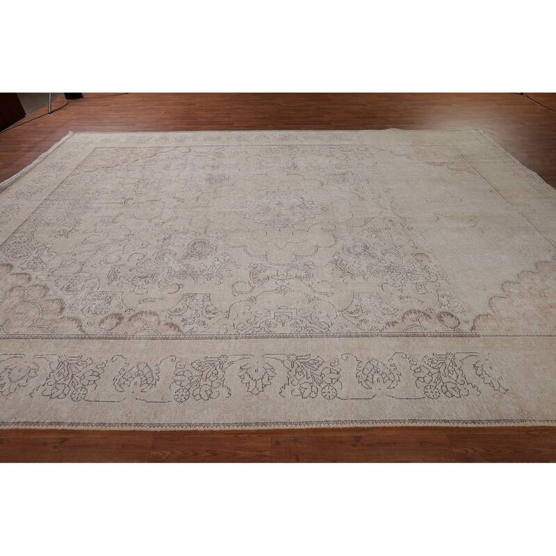 Muted Distressed Tabriz Persian Antique Area Rug Handmade Wool Carpet - 9'8" x 13'0"