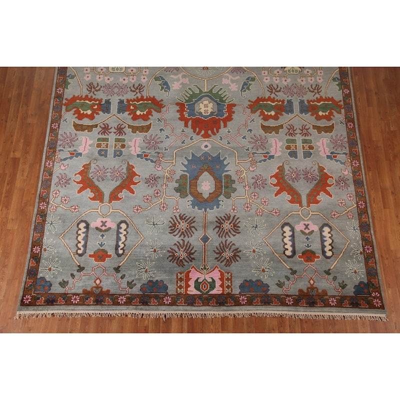 All-Over Oushak Oriental Area Rug Hand-Knotted Wool Carpet - 9'0" x 11'10"