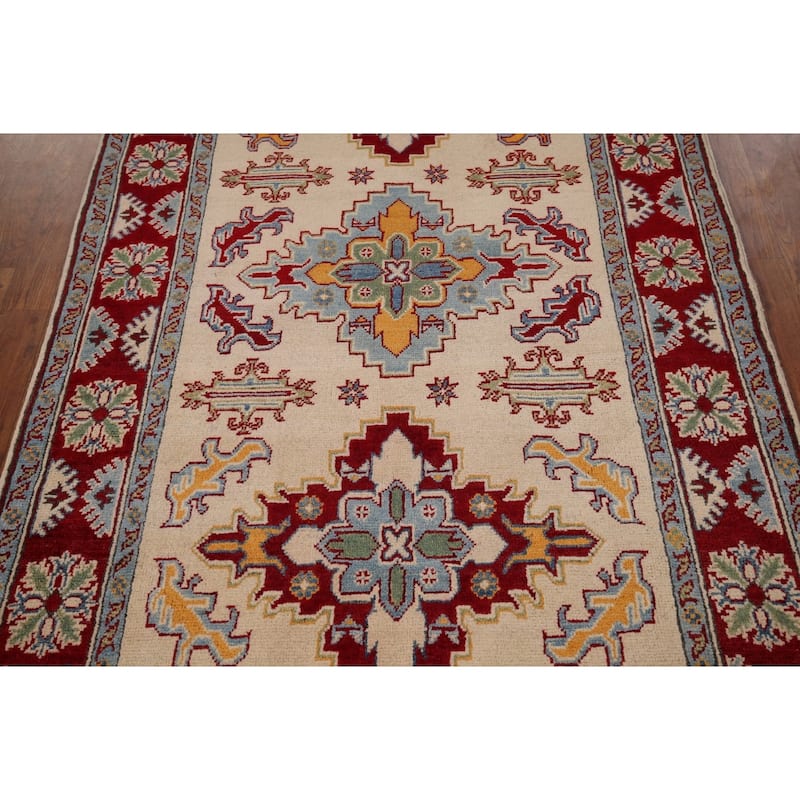 Geometric Kazak Oriental Foyer Area Rug Handmade Wool Carpet - 4'0" x 6'8"