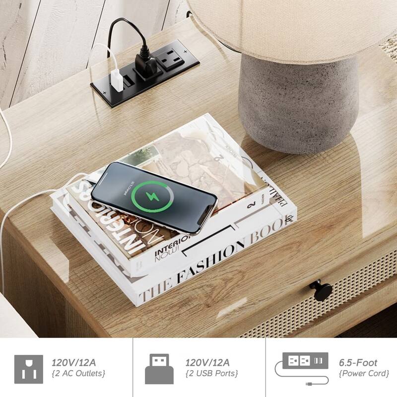 Farmhouse Nightstand Bedside Table, Wood 2-Drawer Side Table