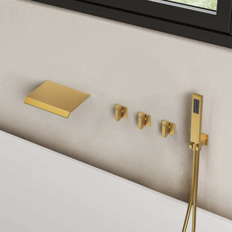 Waterfall Tub Faucet with Rough-in Valve,Wall Mounted Tub Spout with Handheld Shower