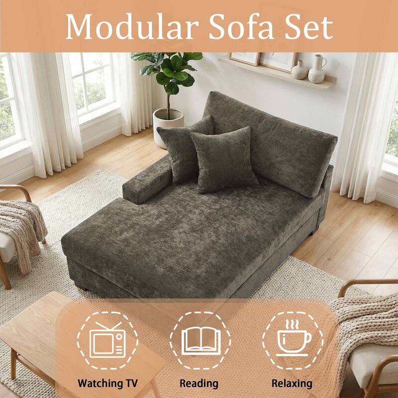 Oversized Chenille Modular Chaise Lounge With Deep Seat