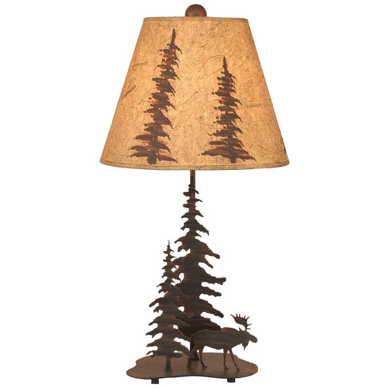 Rustic Iron Nature Scene with Pine Trees - Moose