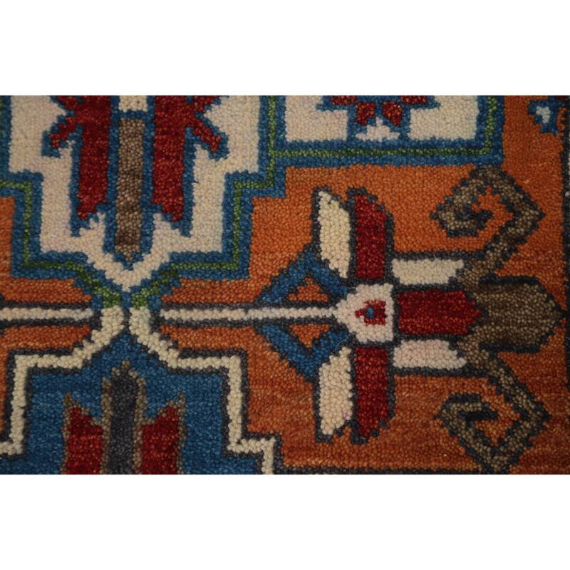 Hand Knotted Oriental 100% Wool Carpet Traditional Geometric Oranges & Rust Kazak Runner Rug - 8' 4'' X 2' 6''