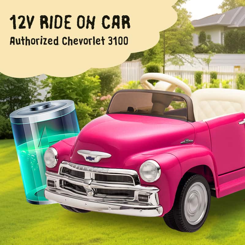 12V Licensed Chevrolet 3100 Pickup Kids Electric Ride-On Car with Remote Control, Ages 3+ - Pink