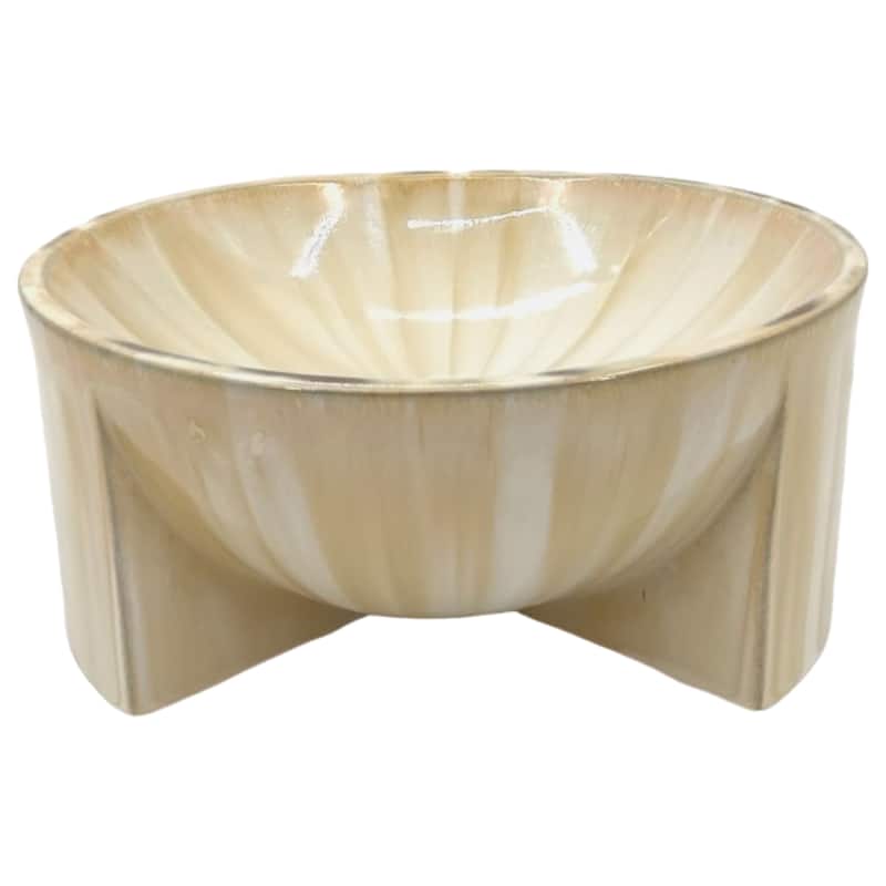 Stoneware Ceramic Decorative Bowl Sculptural Curved Base - 6" Tan - 13" x 13" x 6" - Tan/ Ivory - 13" x 13" x 6"