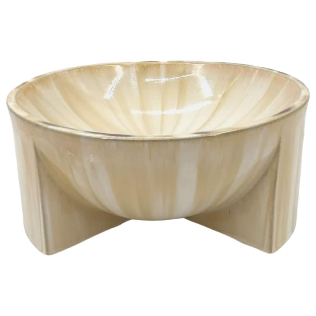 Stoneware Ceramic Decorative Bowl Sculptural Curved Base - 6" Tan - 13" x 13" x 6"