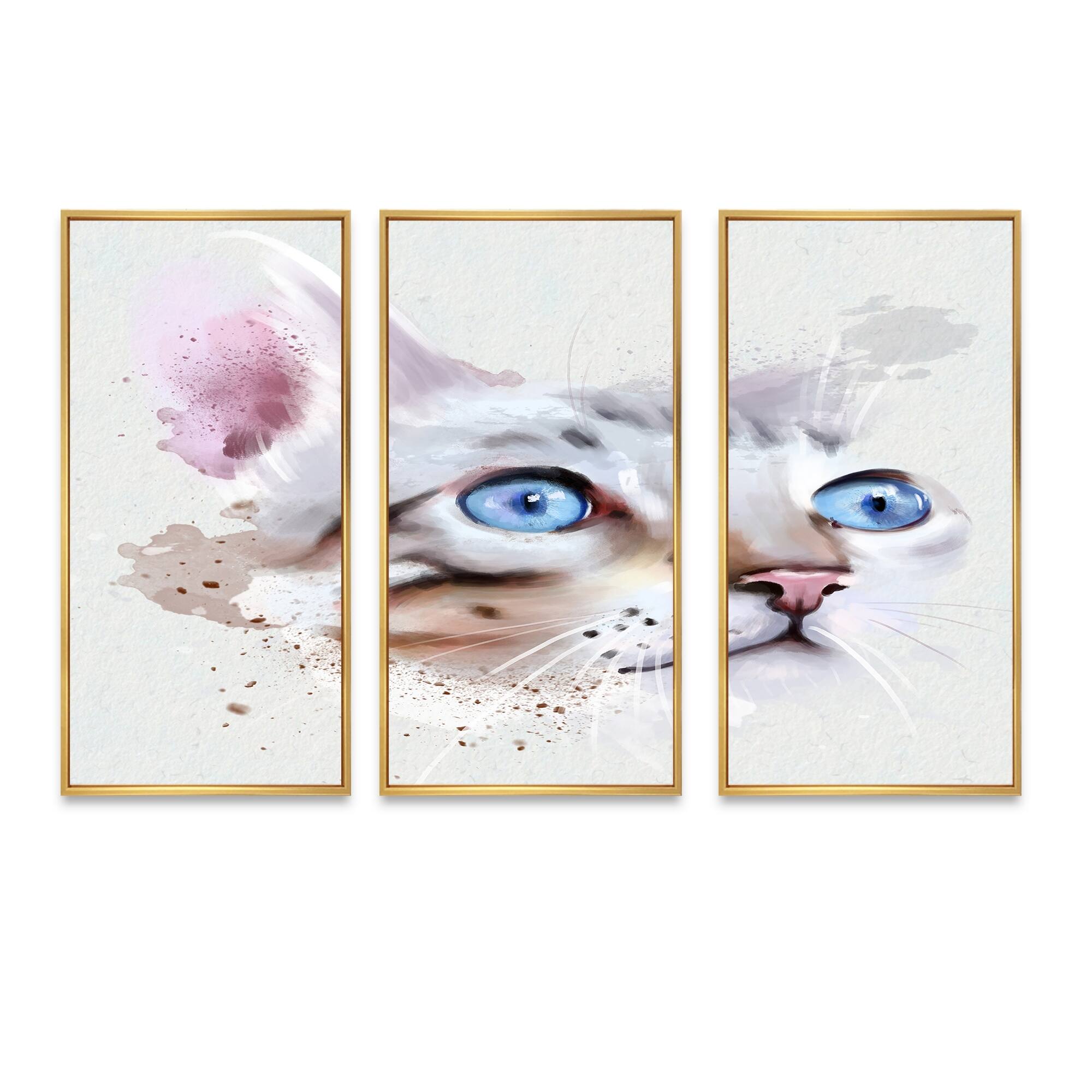Designart "Cat with Blue Eyes Watercolor" Animal Framed Art Prints Set