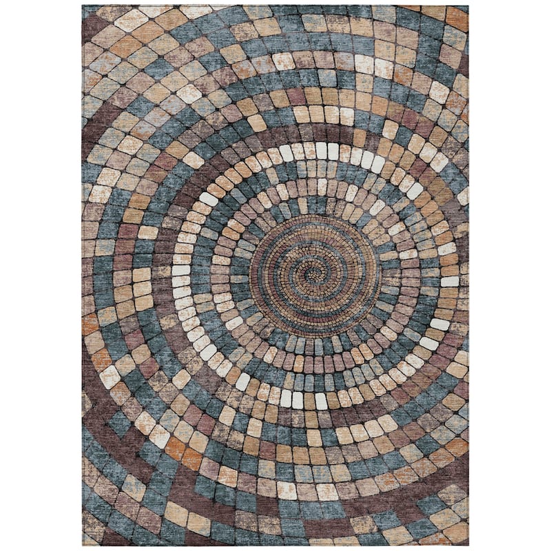 Machine Washable Indoor/Outdoor Contemporary Pinwheel Chantille Rug