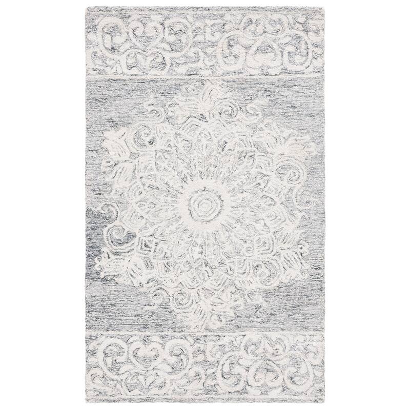 SAFAVIEH Handmade Abstract Ermilia Floral Scroll Wool Rug - 3' x 5' - Ivory/Light Grey