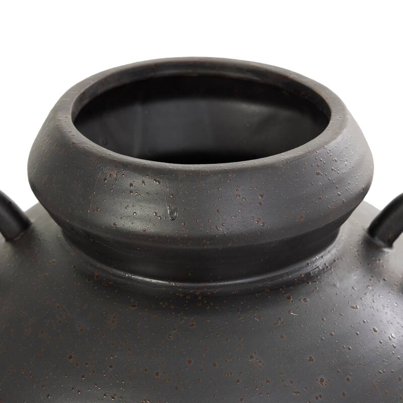 Black Ceramic Amphora Vase with Speckled Texture and Ring Handles