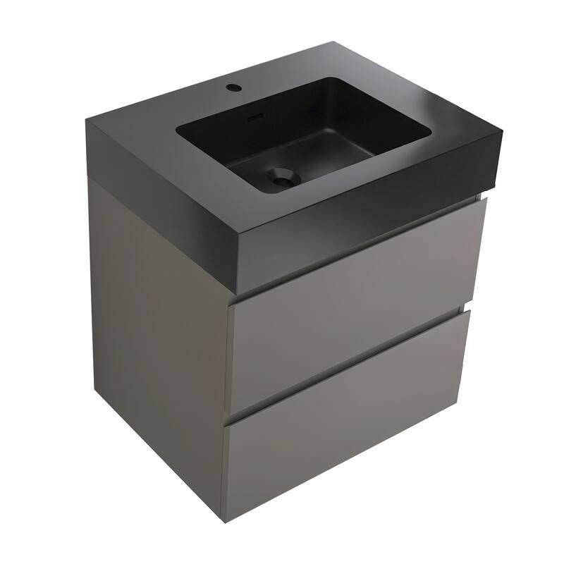 Floating Bathroom Vanity with Black Solid Surface Top