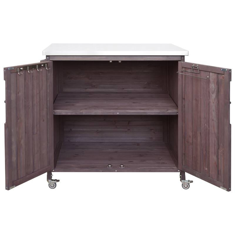 42.1" Outdoor Kitchen Island with Stainless Steel Top, Outdoor Grill Cart with Storage Cabinet and Adjustable Shelf