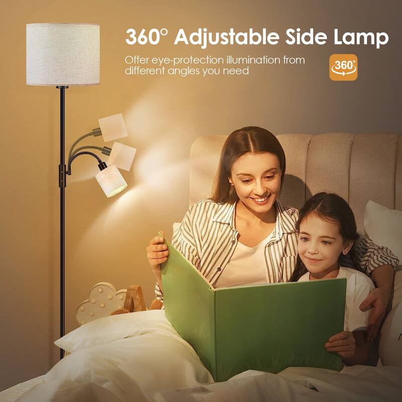 67.32" Mother Daughter Floor Lamp with Linen Shade and 360° Adjustable