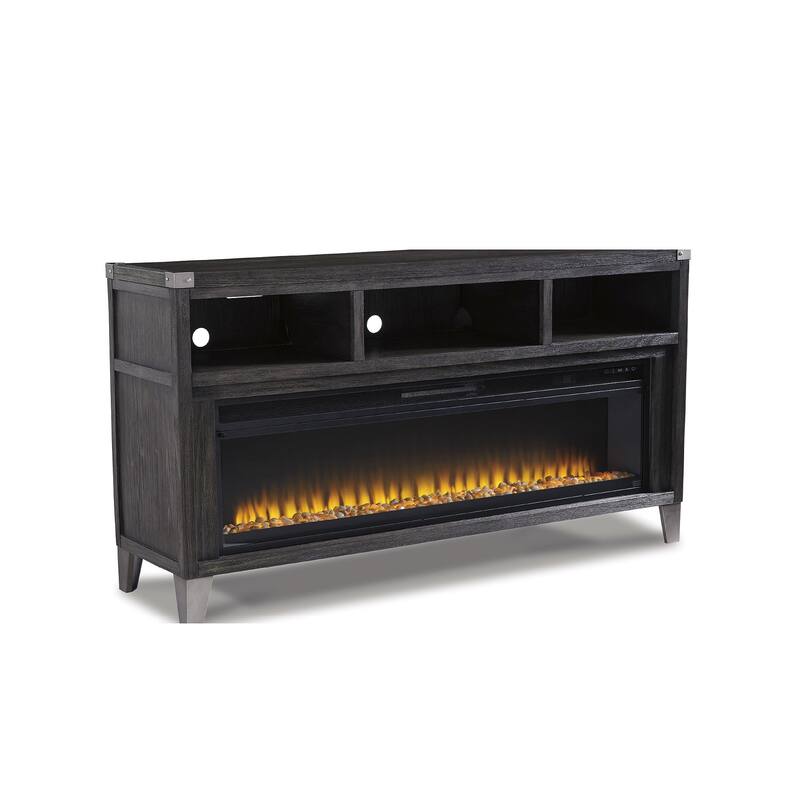 Signature Design by Ashley Todoe Brown Wood 65-inch TV Stand with Electric Fireplace