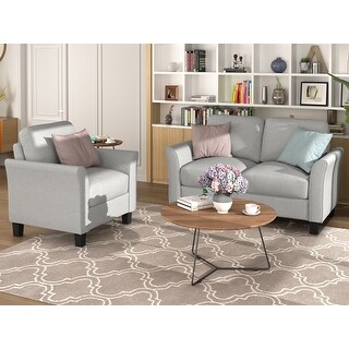 Light Gray 2-Piece Linen Upholstered Sofa Set with Loveseat and Single ...
